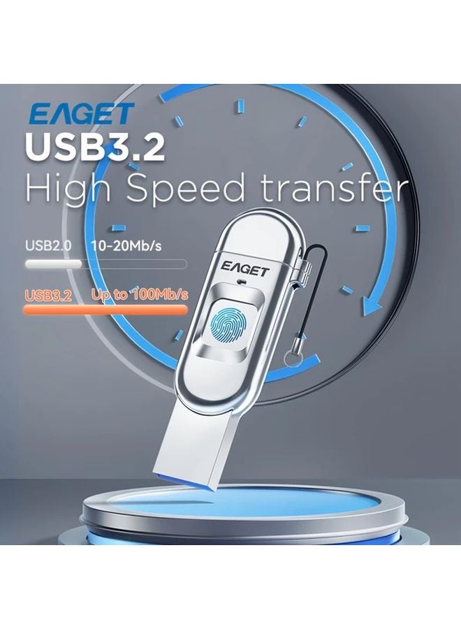 128GB EAGET Fingerprint Encrypted USB Flash Drive High Speed USB 3 2 External Storage for iPhone 16 15 Laptop Desktop - Image 5